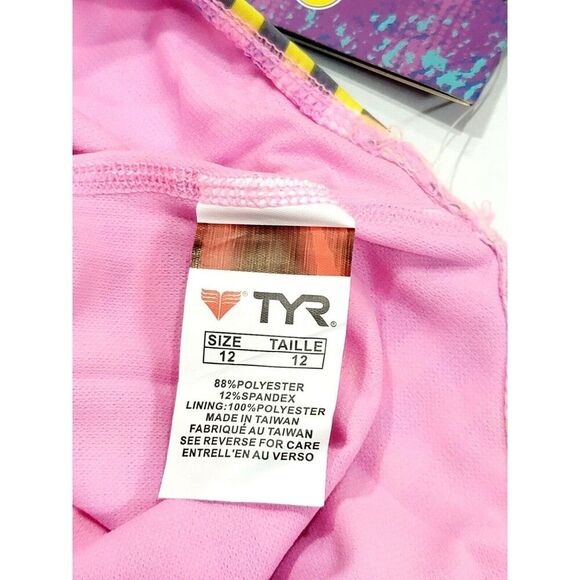 TYR DuraFast Lite Girls SUNSET PLAID Maxfit 1pc Swimsuit Dk Violet Pink Size 12 - Picture 13 of 15